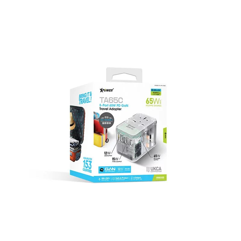 XPower TA65C 65W 5 Ports GaN PD 透明旅行轉插