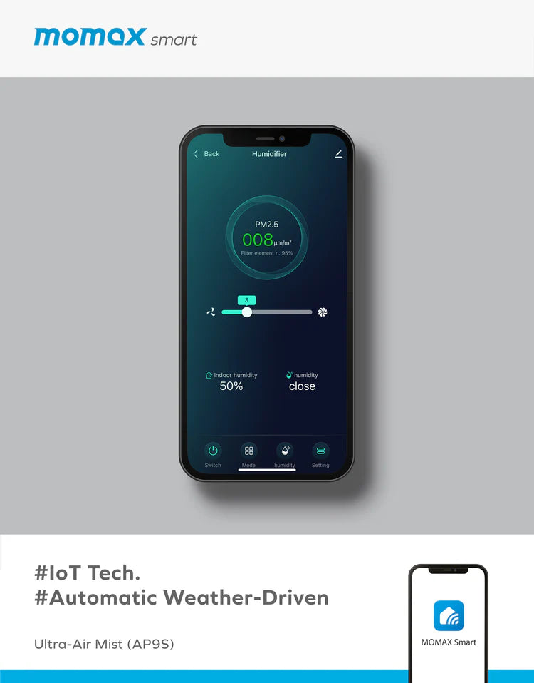 MOMAX Ultra-Air Mist IoT 智能紫外光 空氣淨化加濕風扇 AP9SUKW (季節性產品欲購從速)