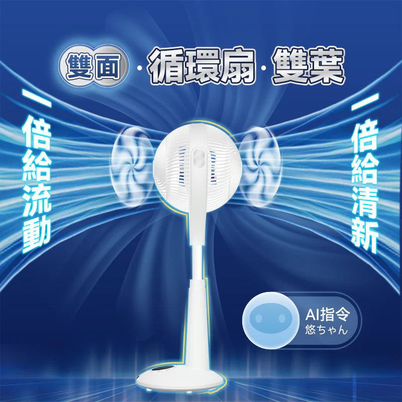 日本Yohome 5D全方位雙面雙葉對流淨化智能語音伸縮循環扇 PRO