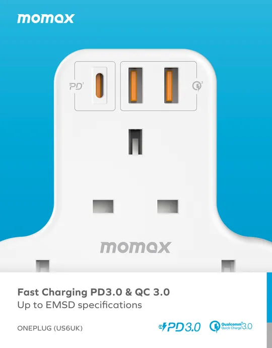 MOMAX ONEPLUG PD20W 2A1C 3位T型插座 US6