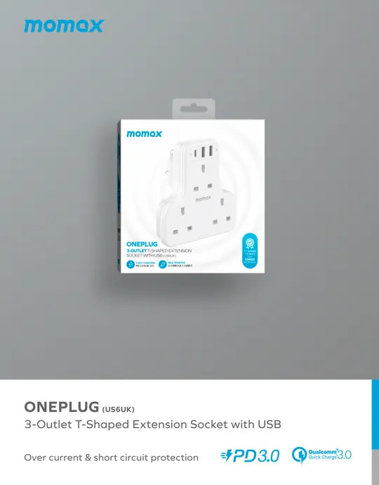 MOMAX ONEPLUG PD20W 2A1C 3位T型插座 US6