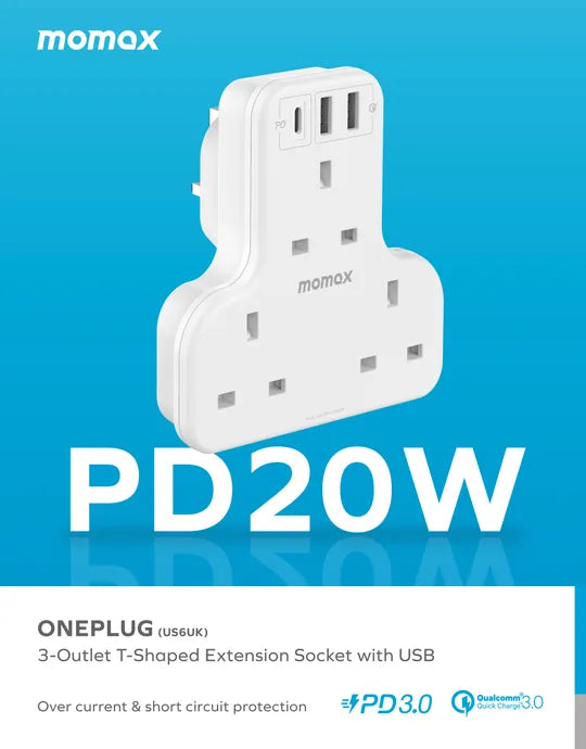 MOMAX ONEPLUG PD20W 2A1C 3位T型插座 US6
