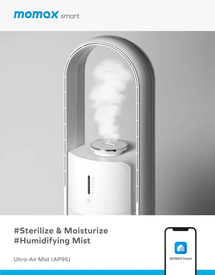 MOMAX Ultra-Air Mist IoT 智能紫外光 空氣淨化加濕風扇 AP9SUKW (季節性產品欲購從速)
