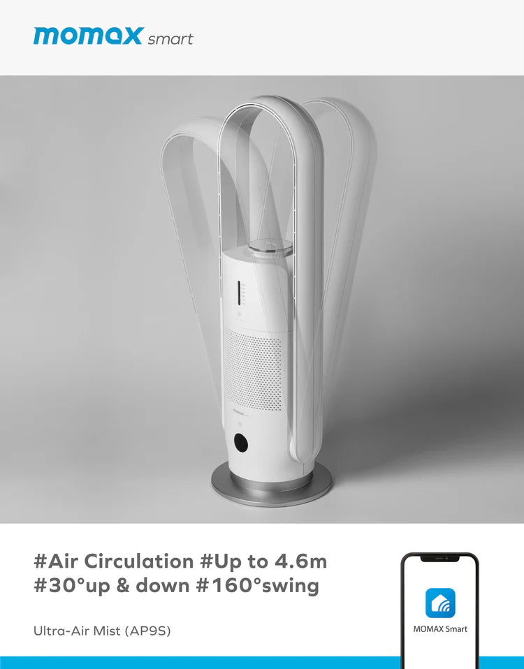 MOMAX Ultra-Air Mist IoT 智能紫外光 空氣淨化加濕風扇 AP9SUKW (季節性產品欲購從速)