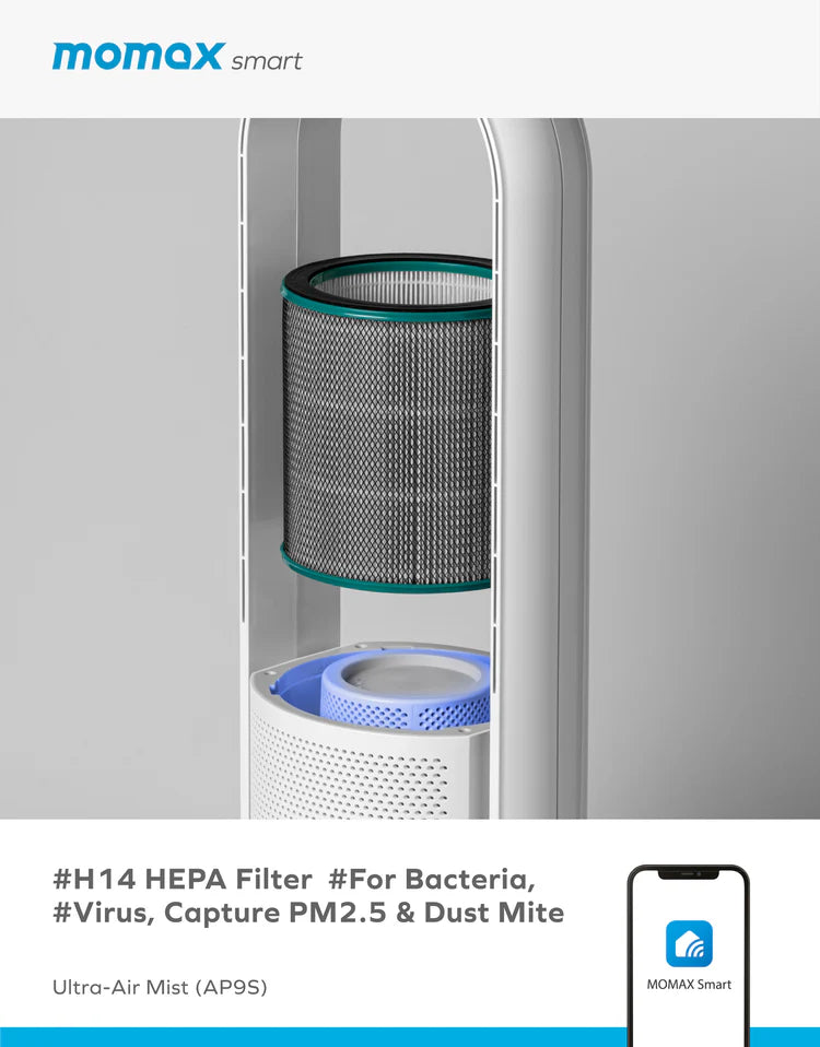 MOMAX Ultra-Air Mist IoT 智能紫外光 空氣淨化加濕風扇 AP9SUKW (季節性產品欲購從速)