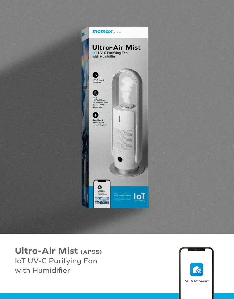 MOMAX Ultra-Air Mist IoT 智能紫外光 空氣淨化加濕風扇 AP9SUKW (季節性產品欲購從速)